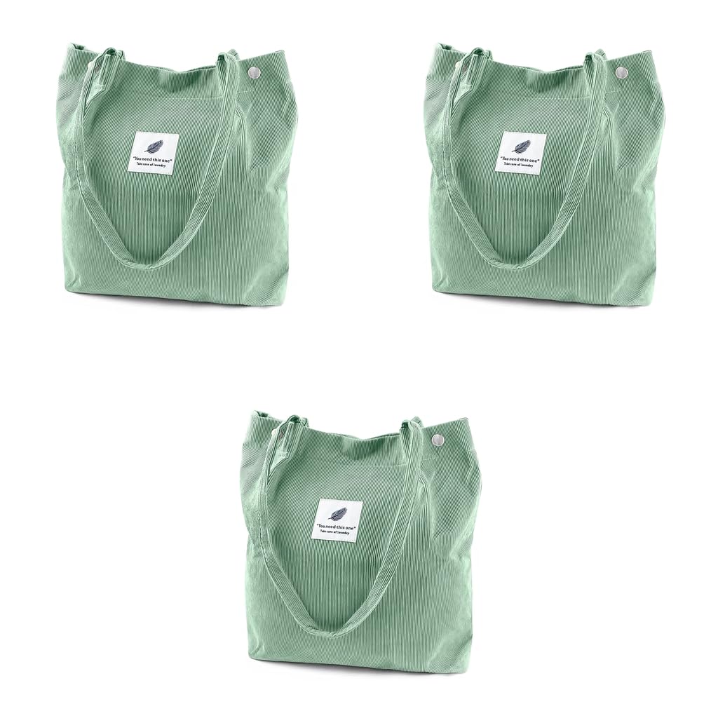PALAY Tote Bags for Women with Reinforced Handles and L39xW12xH35cm Large Capacity | Green Corduroy Shoulder Bag for Work School and Travel