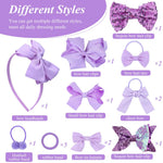 PALAY Hair Clips Set of 15 for Girls featuring Sequin Bows and Purple Headbands | School and Party Accessories