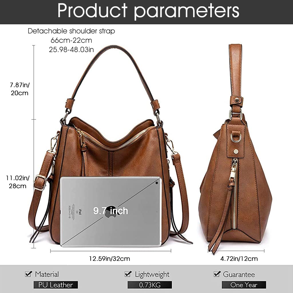 PALAY® Brown Faux Leather Tote Handbag for Women Fashion with Classic Shoulder Crossbody for Lady & Girl Solid Color