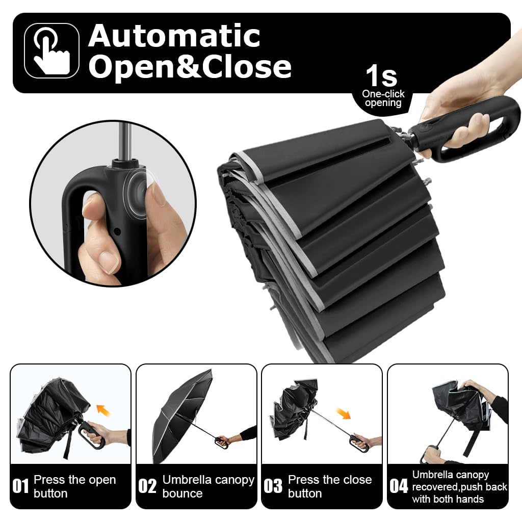 PALAY Umbrella for Travel and Commuting with 50 in Canopy and 10 Dual Ribs | Auto Open Close