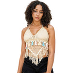 PALAY Women's Crochet Halter Top for Summer Beachwear with Fixed Bra Pads | Boho Backless Cami