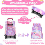PALAY® Unicorn Print School Backpack for Girls Travel BackPack for Girl School Bag on Wheel Detachable Wheel Stand Gift School Bag for Girls Primary Student