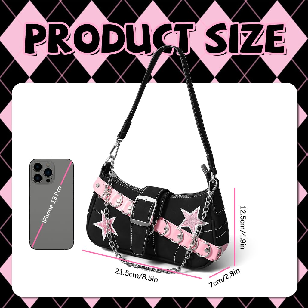 PALAY Shoulder Bag for Girls featuring Chain Charm and Zipper Closure 23x7x13cm | Y2K Canvas Hobo