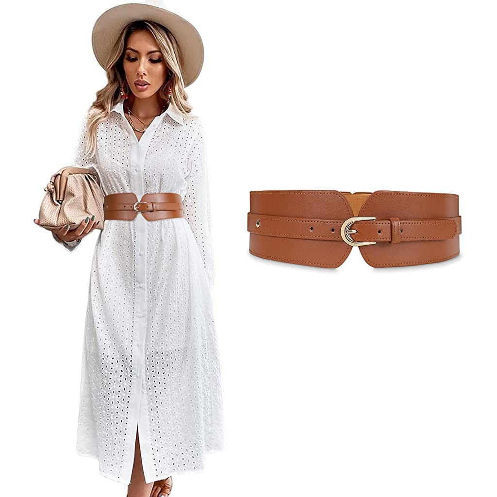 PALAY Fashion PU Waist Belt for Dresses featuring Interlocking Metal Buckle 89 cm Brown | Women