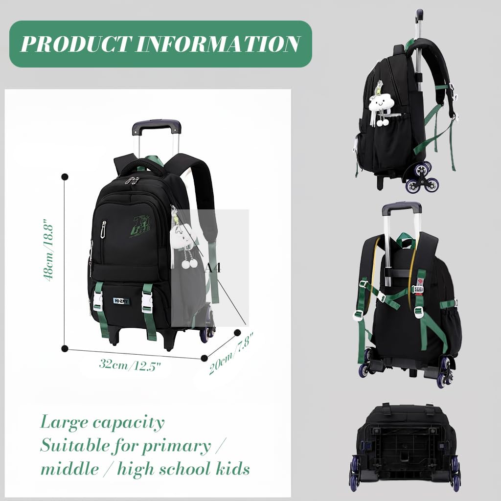 PALAY School Bag Trolley Rolling Backpack for Kids featuring 6 Wheels and Detachable Stand | Ideal for Elementary and Middle School