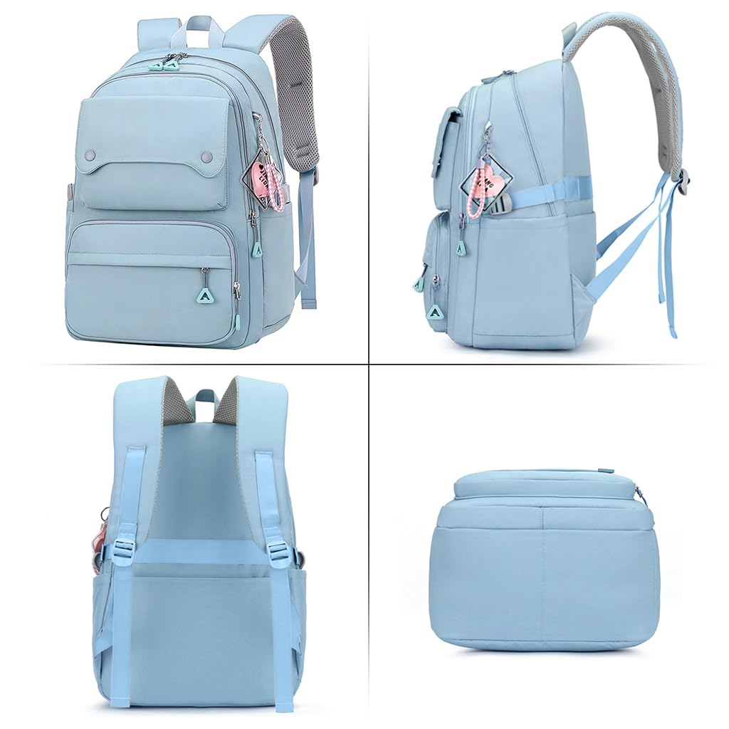 PALAY Fashion Backpack for Students with Multi Pouches and Padded Straps | Blue Nylon 2 PCS