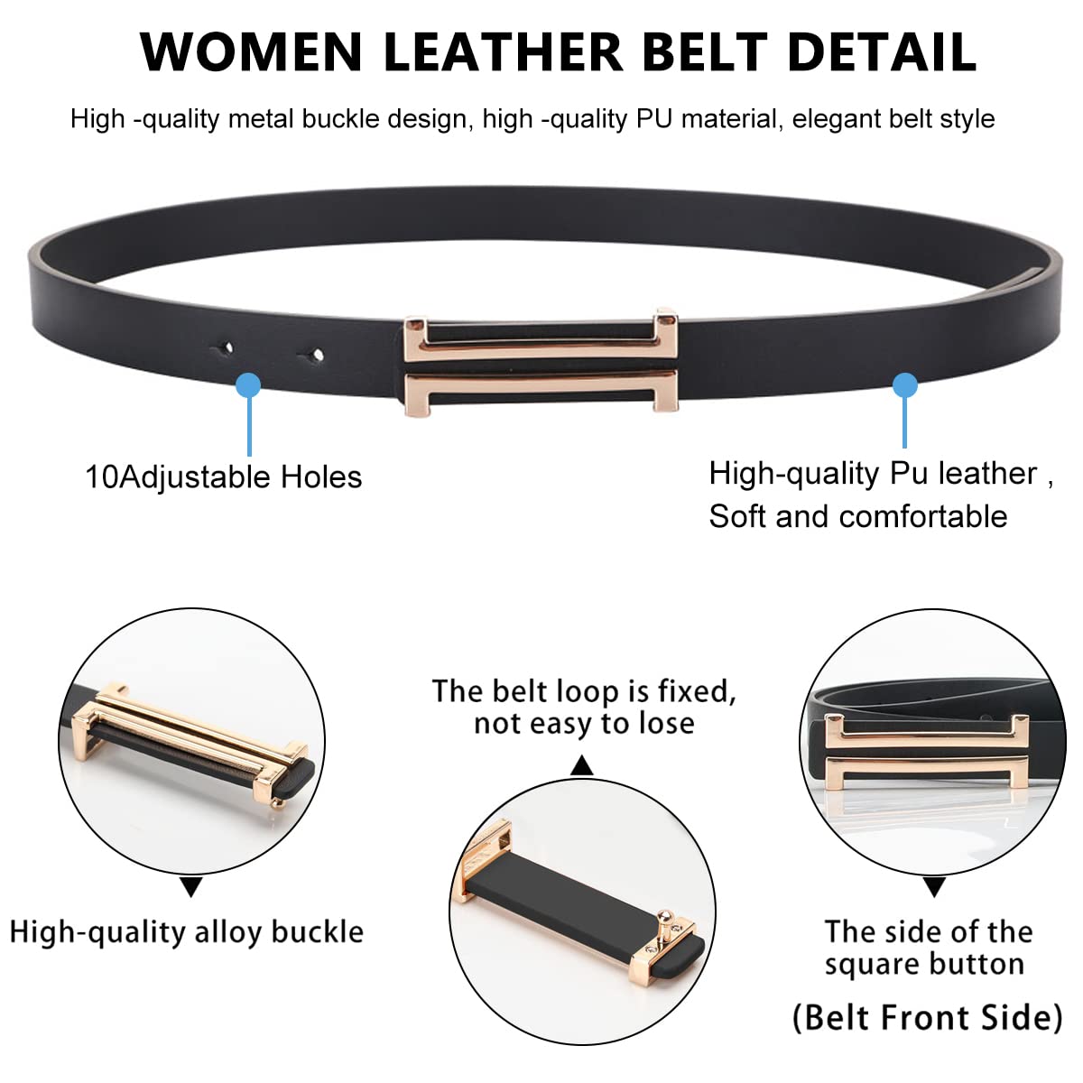 PALAY Fashion Leather Belt for Women with 0.7 in Slim Design and Metal Buckle | Black