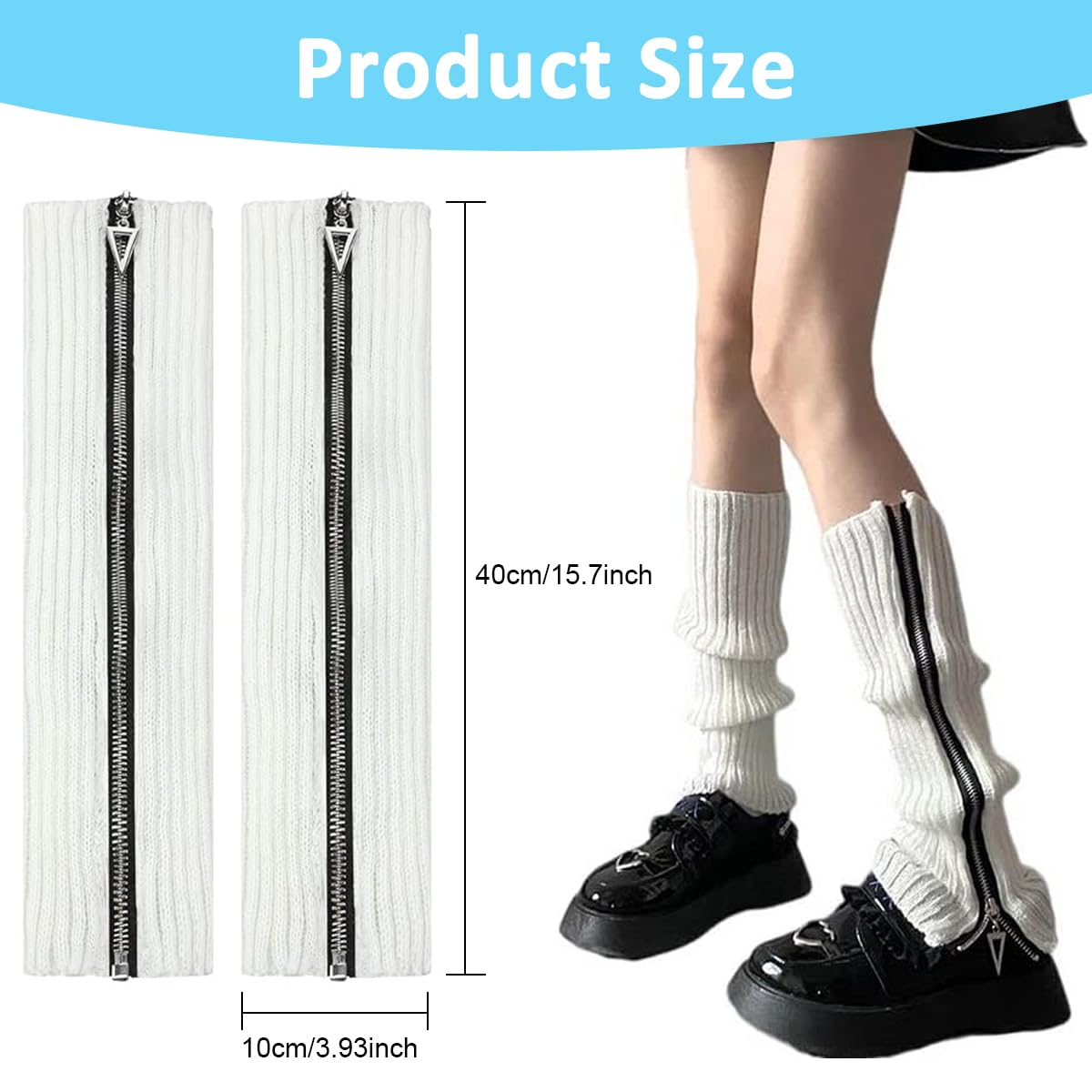 PALAY Women Knitted Leg Warmers 15.7 in for Winter Fashion featuring Zip Up Design and White Acrylic Style
