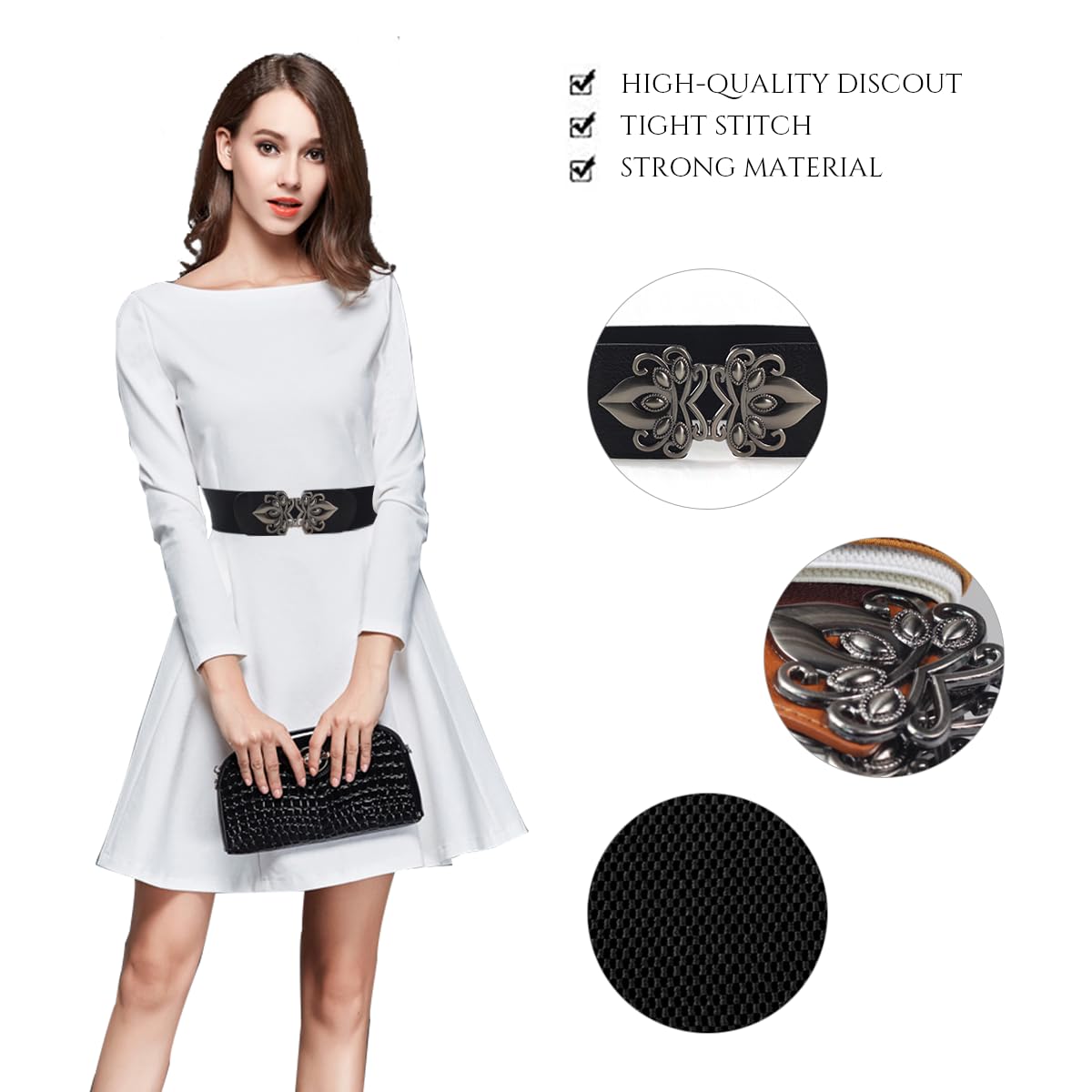 PALAY Belt for Women featuring 2.3 in Wide Elastic Waist Design with Retro Interlocking Buckle | Black and Brown Set
