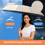 PALAY Umbrella for Sun Protection with 12 Fiberglass Ribs and Clear Handle | Beige Travel Use