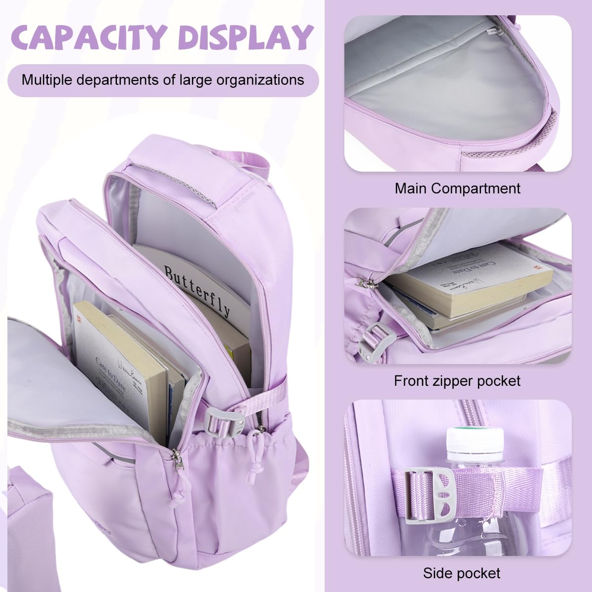 PALAY School Backpack for Girls Purple Oxford Cloth
