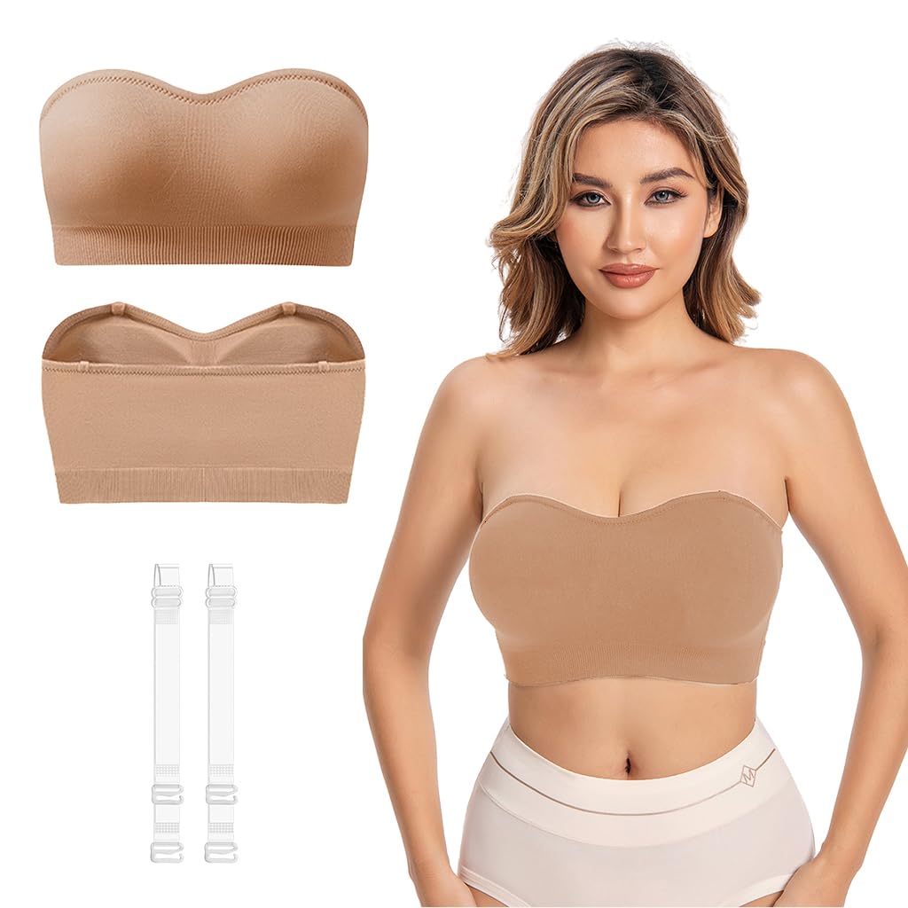 PALAY® Strapless Bra for Women Padded Non-strap Bra for Heavy Breast Off-Shoulder Bra Removable Breast Pads Design Non-slip Bra Casual Strapless Bra, XL