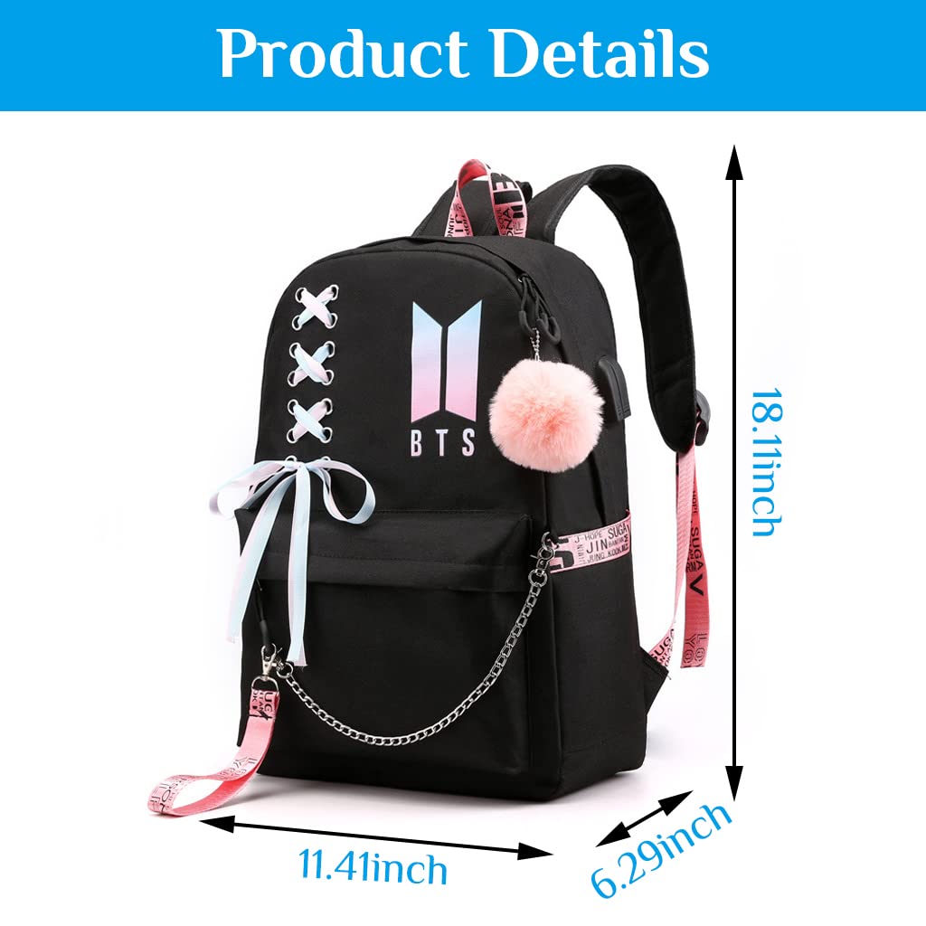 PALAY School Backpack for College Girls with USB Charging and Headphone Port 35L Black