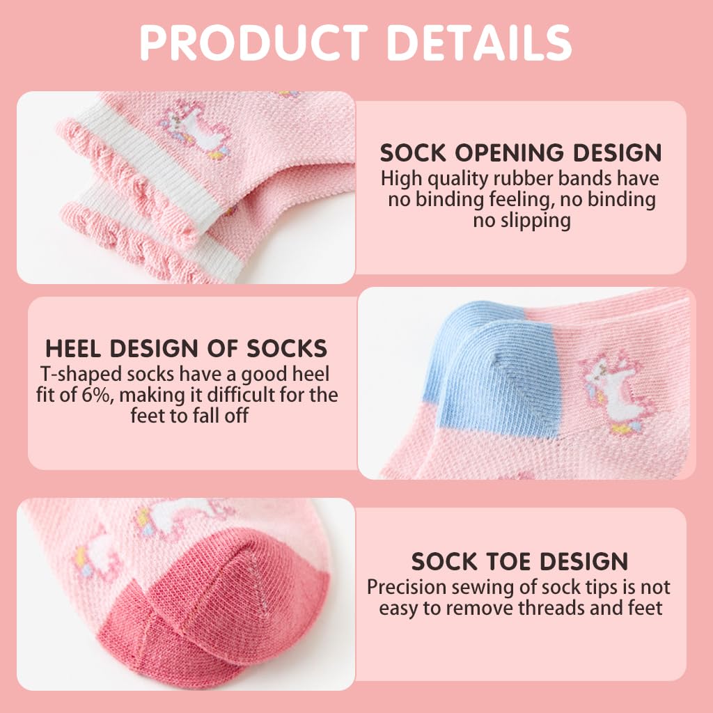 PALAY Kids Ankle Length Socks for Home Wear featuring Breathable Cotton Mesh and Unicorn Design for Girls 9-12 Years Old