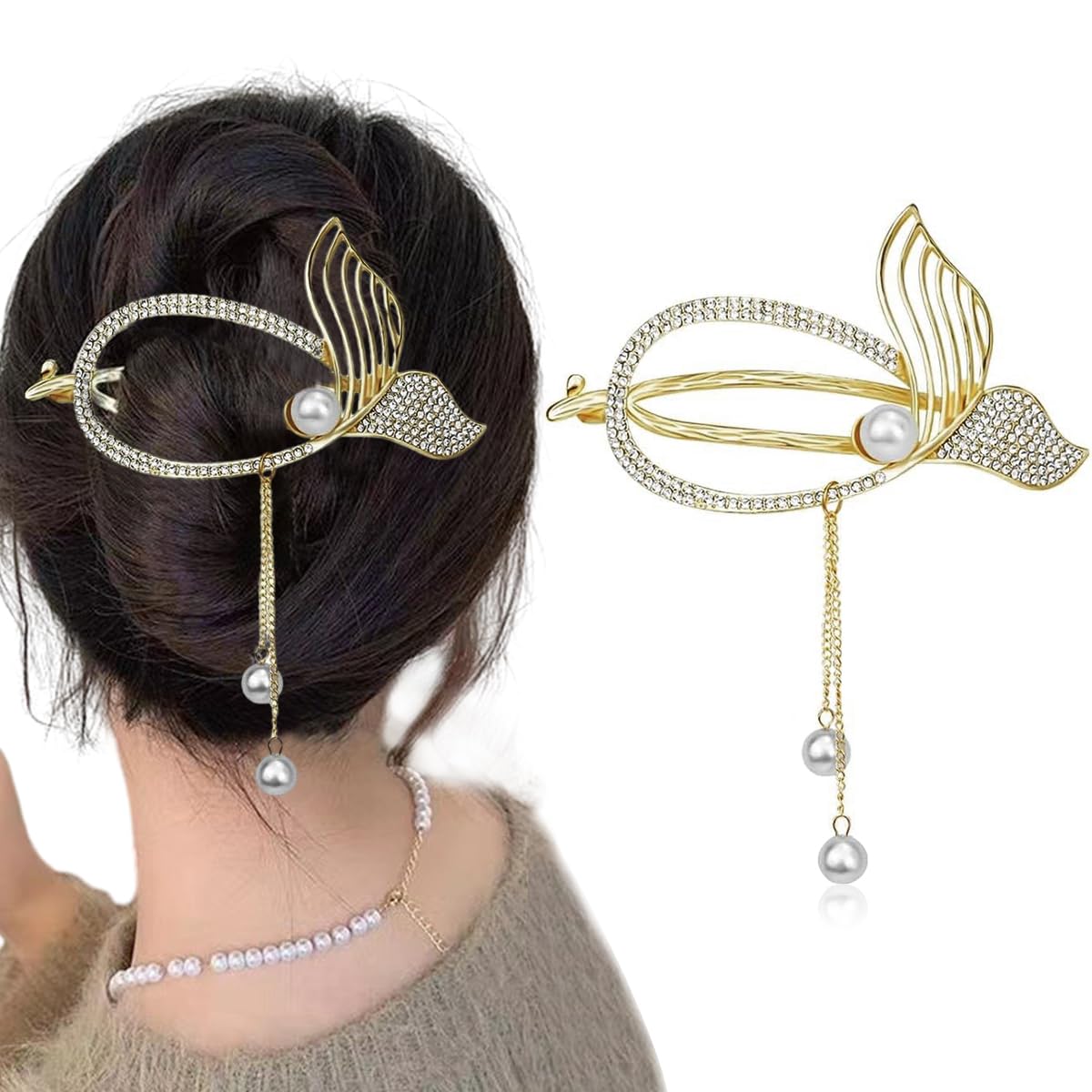 PALAY Hair Clip for Women with Mermaid Tail and Faux Pearl Design | Alloy Non Slip Claw