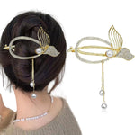 PALAY Hair Clip for Women with Mermaid Tail and Faux Pearl Design | Alloy Non Slip Claw