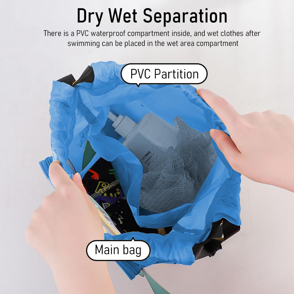 PALAY Swimming Bag for Kids with Drawstring Design and Wet Dry Zone 34×10×37 cm Blue