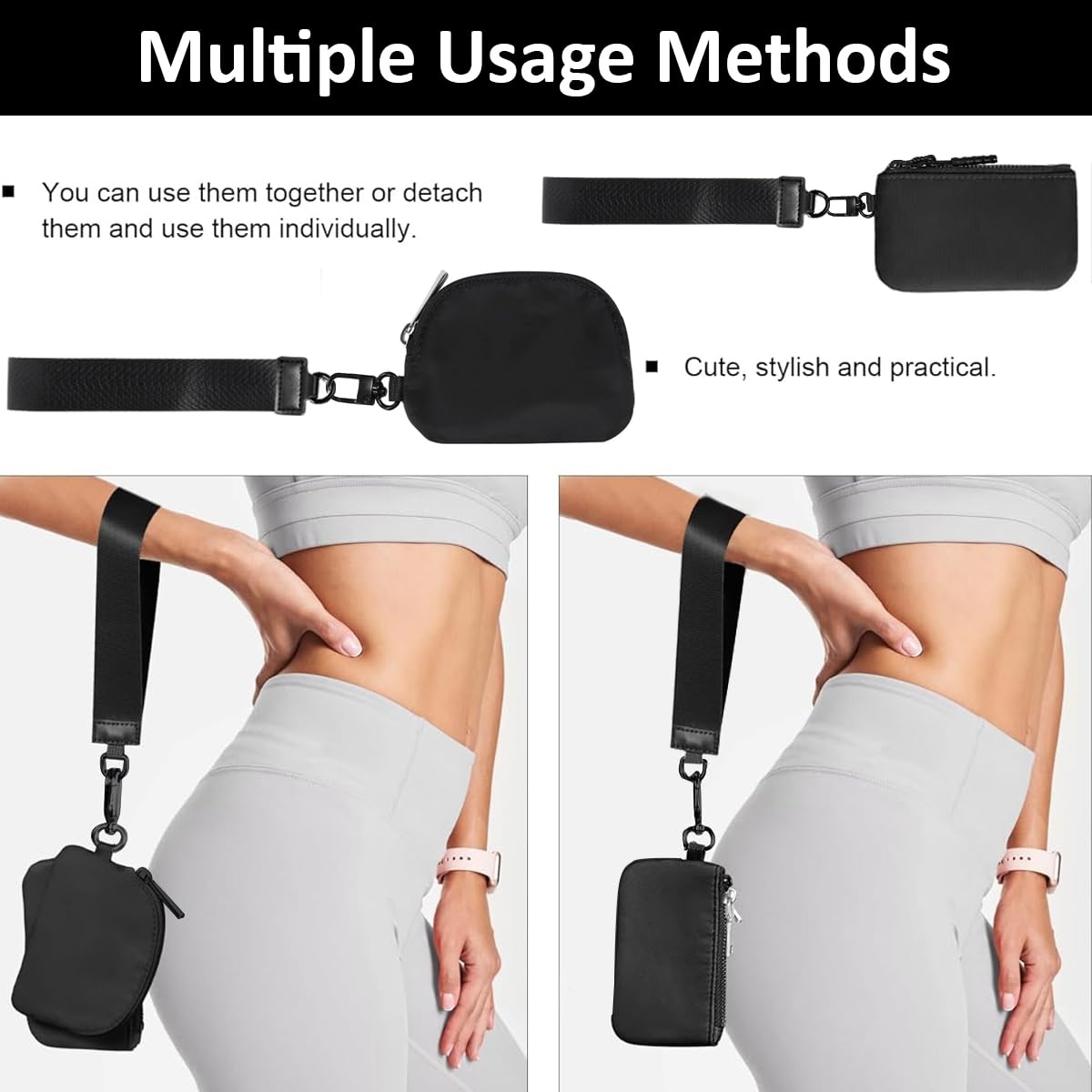 PALAY Small Zipper Pouches for Daily Use with Dual Detachable Design Waterproof Nylon | Wristlet Coin and Earphone Organizer for Women