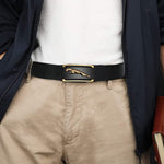 PALAY® Leather Belt Auto Adjustable with Lock Buckle for Men,Fashion Golden Leopard Pattern Design,Long 130cm