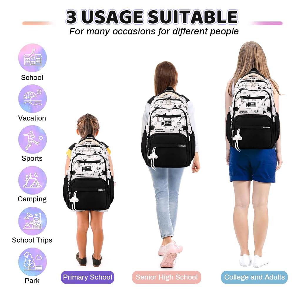 PALAY School Backpack for Girls with Multi Compartments and Padded Straps Blue Plaid Design