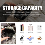 PALAY Small Drawstring Shoulder Bag for Evening and Casual Use with Beaded Chain and White Acrylic Pearl Embellishment 14x16cm