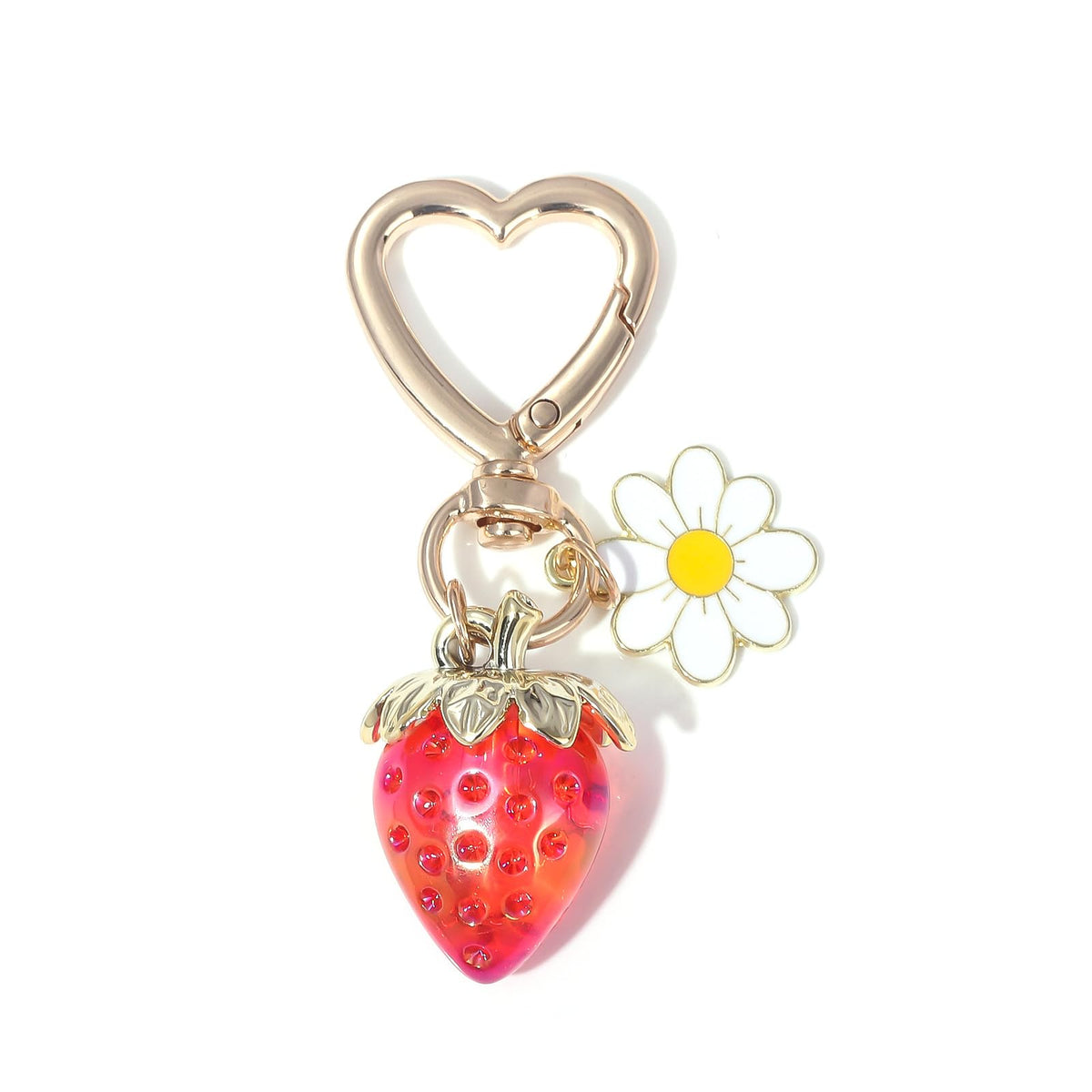 PALAY Strawberry Bag Charms Keychain for Handbags with Heart Carabiner and Flower Accent | 2 Pcs Gift Set for Women and Girls