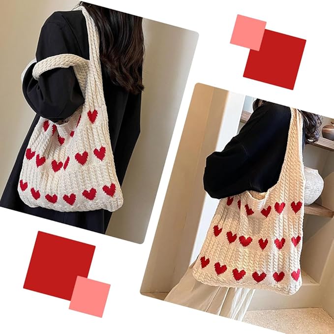 PALAY Large Knitted Heart Pattern Tote Bag for Women