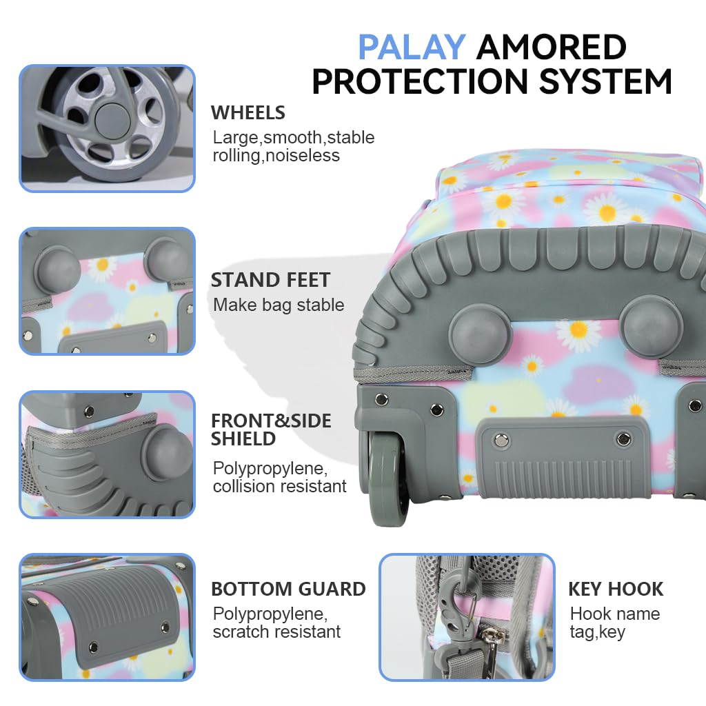 PALAY School Bag Trolley Rolling Backpack for Kids featuring 6 Wheels and Detachable Stand | Ideal for Elementary and Middle School