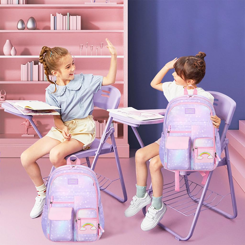 PALAY School Backpack for Girls with 32x28x45cm Large Capacity and Ergonomic Straps | Pink Set for Kids 6-12 Years