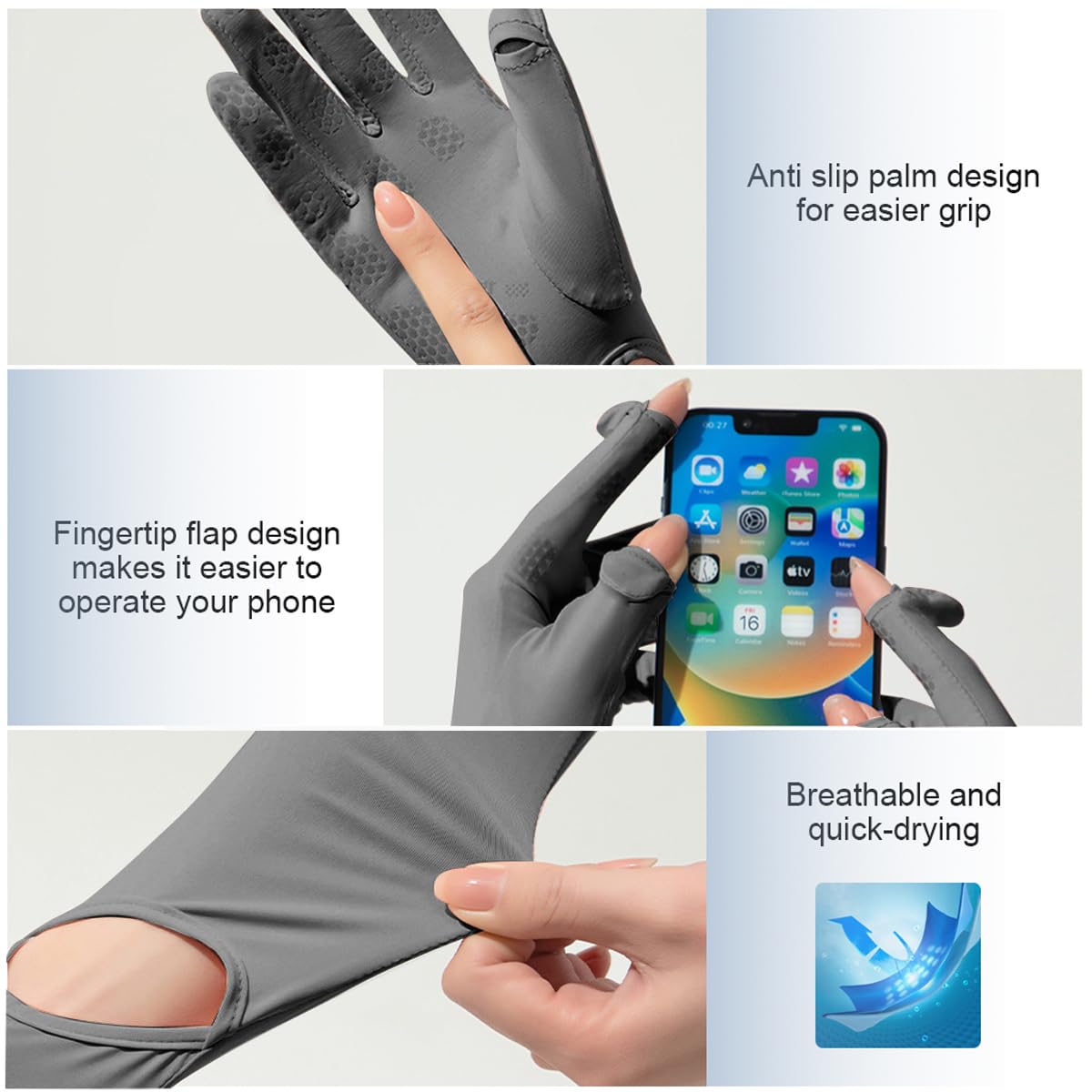 PALAY Hand Gloves for Sun Protection with Non Slip Palm and Touch Screen Design | 22.2 in Cooling Nylon Sleeves