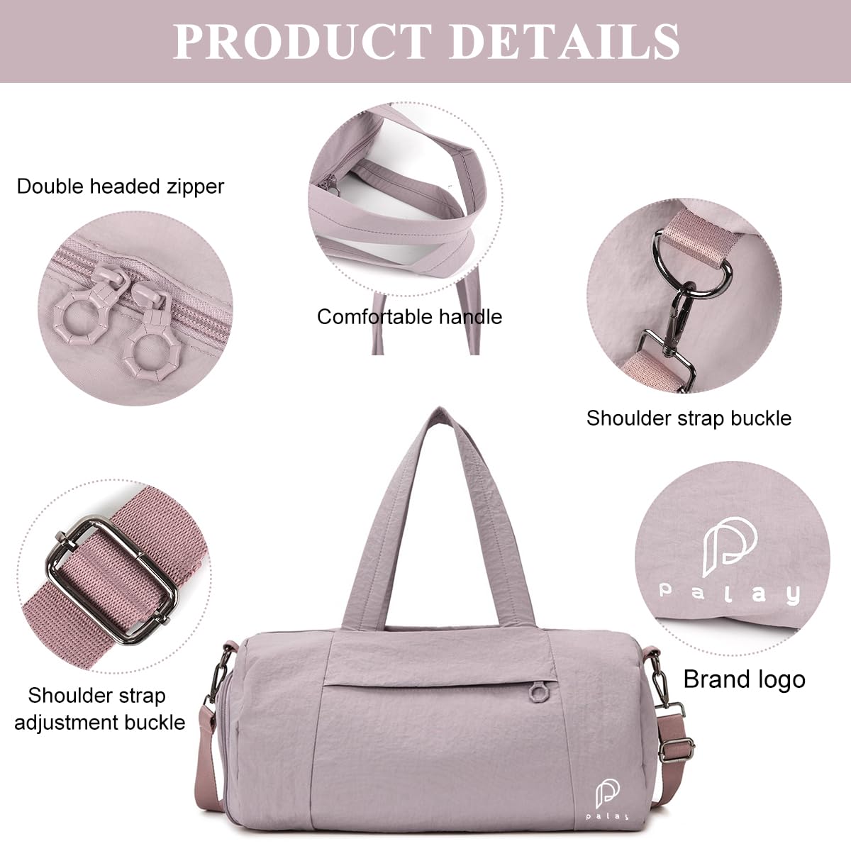 PALAY Gym Bag for Women with Shoe Compartment and Wet Dry Section | Waterproof Nylon Duffle