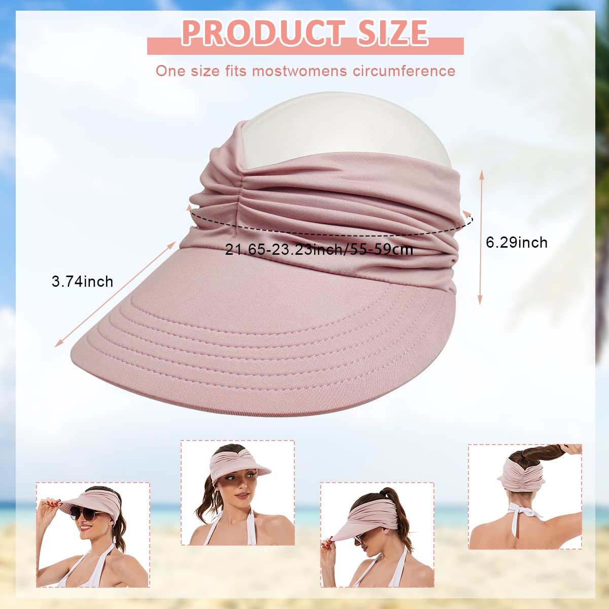 PALAY Sun Hat for Women featuring Wide Brim UV Protection and Pearl Embroidery | Adjustable Beige Visor for Beach and Summer Wear