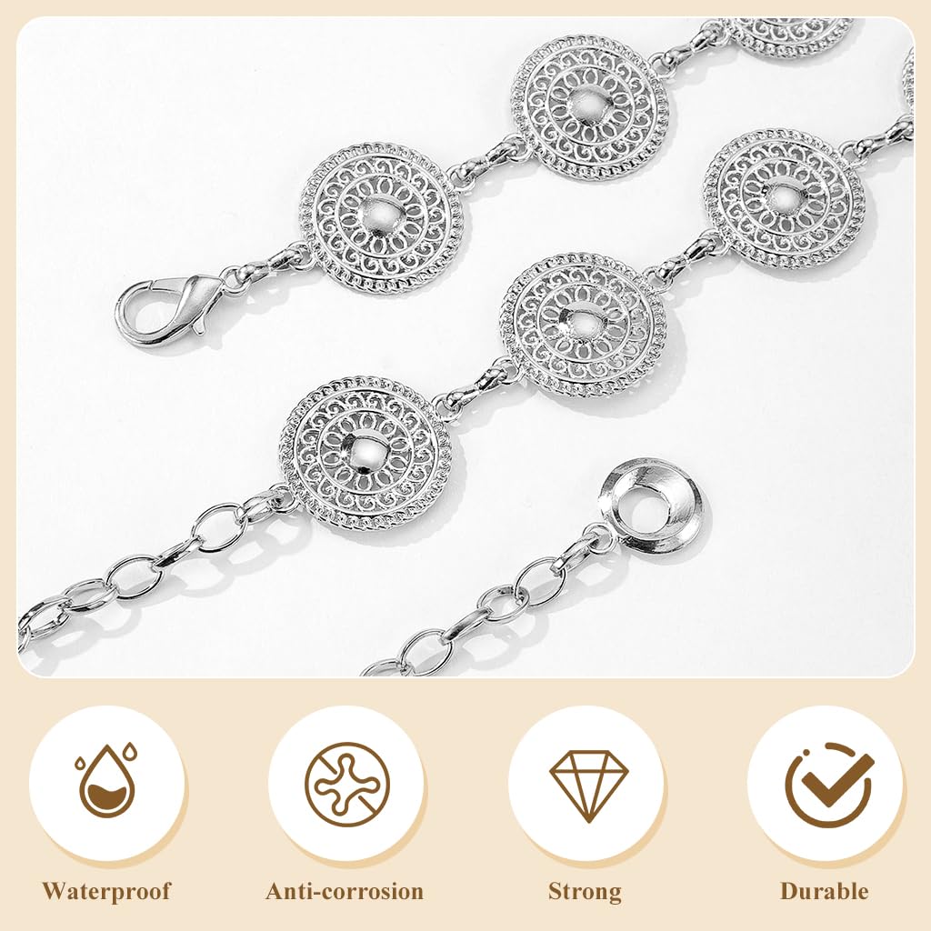 PALAY Belt for Women Dresses featuring Metal Concho Discs and Adjustable Waist Chain | Silver