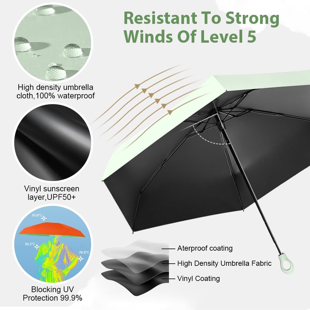 PALAY® Mini Sun Umbrella UPF 50+ Sun Protective Sun Umbrella with Black Liner 6 Strong Ribs Design Fashion Outdoor Folding Umbrella Travel Lightweight Umbrella