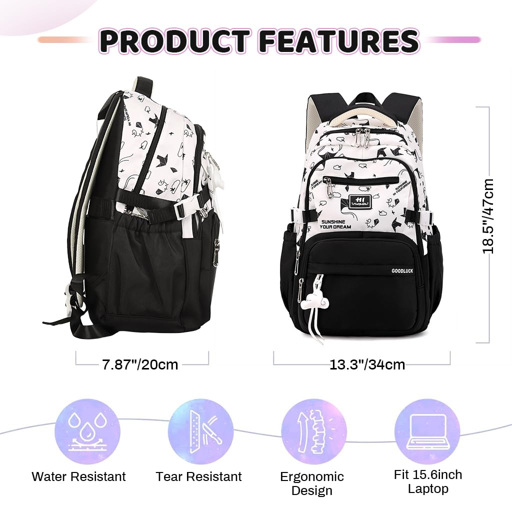 PALAY School Backpack for Girls with Multi Compartments and Padded Straps Blue Plaid Design