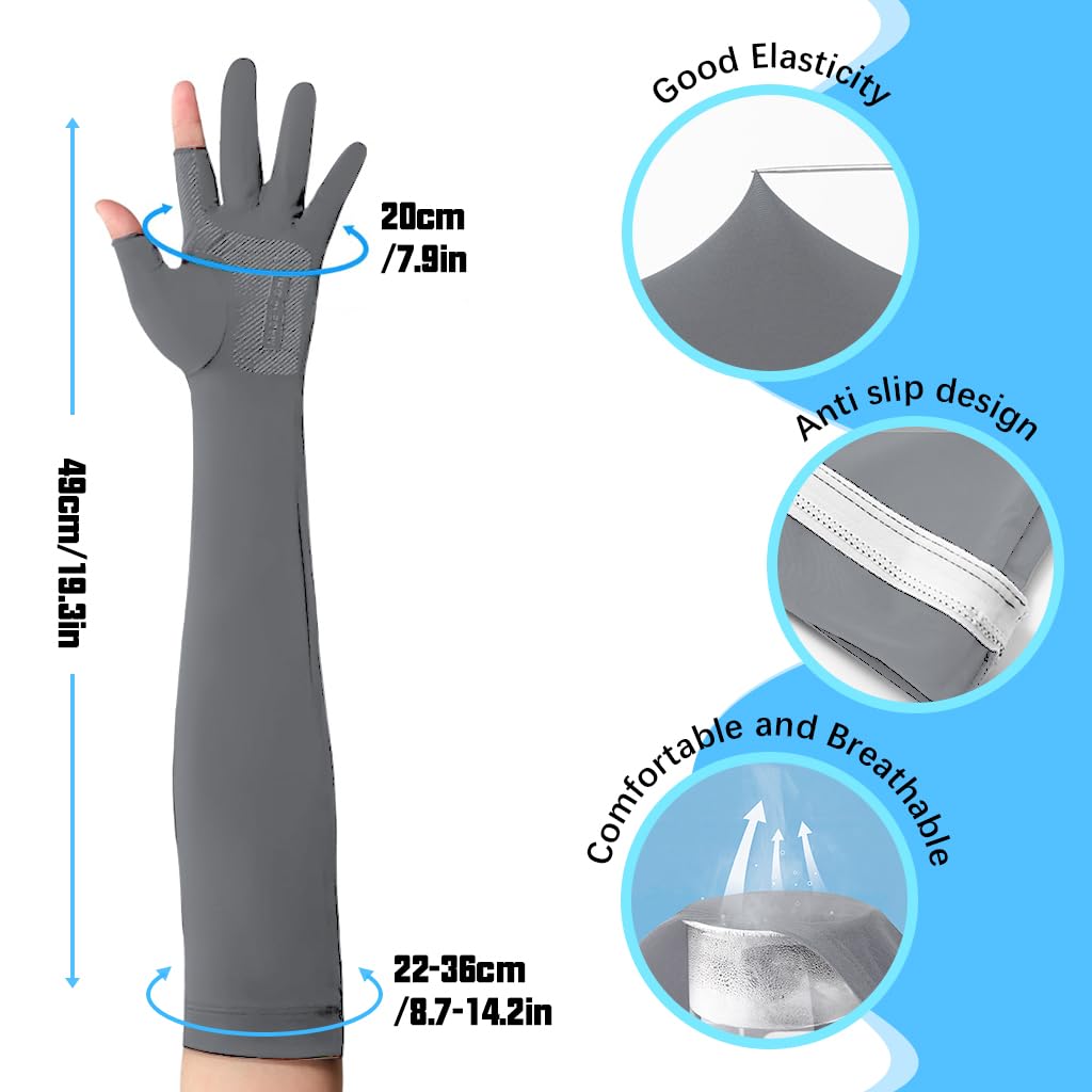 PALAY Hand Gloves for Sun Protection with UPF 50+ and Open Finger Tips | Ice-Silk Grey