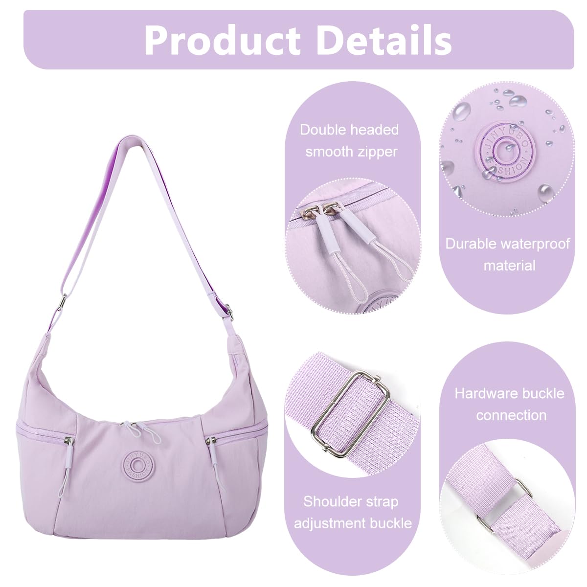 PALAY Shoulder Bag for Women with Multiple Zipper Pockets and Adjustable Strap Violet