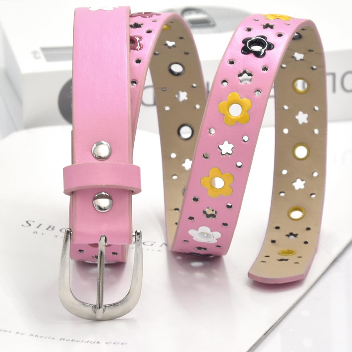 PALAY Girls Belt for Jeans and Dresses featuring Flower Hollow Cut PU Leather 92cm | Kids 6–12 Years