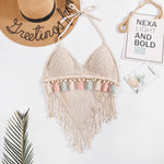 PALAY Women's Crochet Halter Top for Summer Beachwear with Fixed Bra Pads | Boho Backless Cami