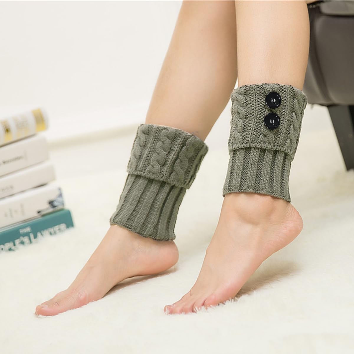 PALAY Boot Cuff Leg Warmers for Winter with Crochet Knitted Design and Soft Acrylic | Grey