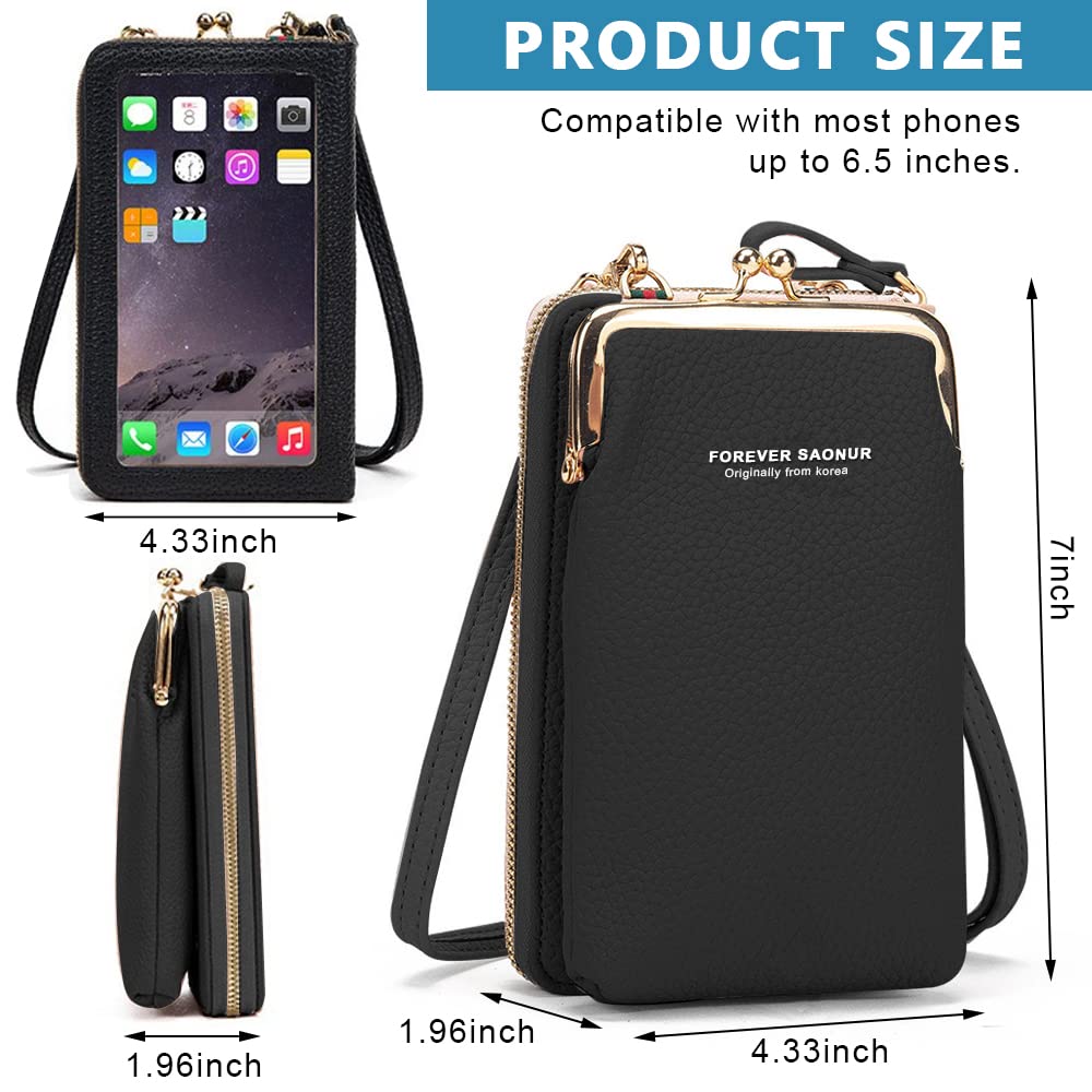 PALAY Crossbody Bags for Women with 11×5×18cm Capacity featuring Back Touch Screen | Black PU Leather Purse Wallet