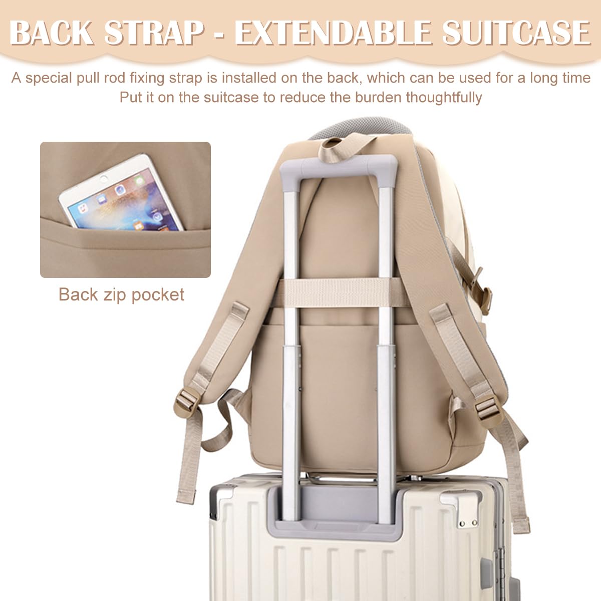 PALAY Casual Backpack for Travel and School featuring Padded 15.6 in Laptop Compartment | Beige Nylon 3 PCS Set