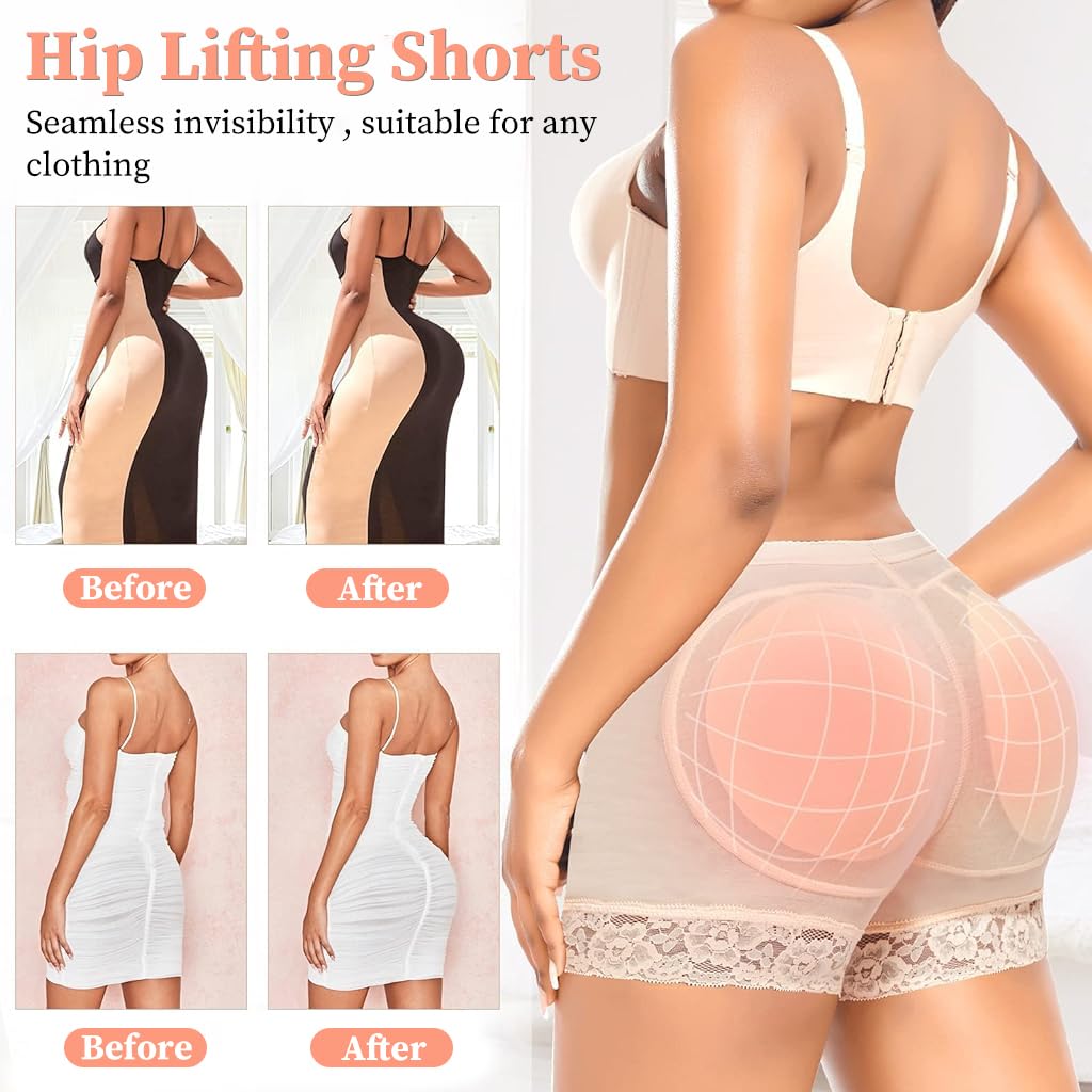 PALAY Hip Pads for Women featuring 3D Butt Lifting Design and 3PCS High Waist Shorts Beige