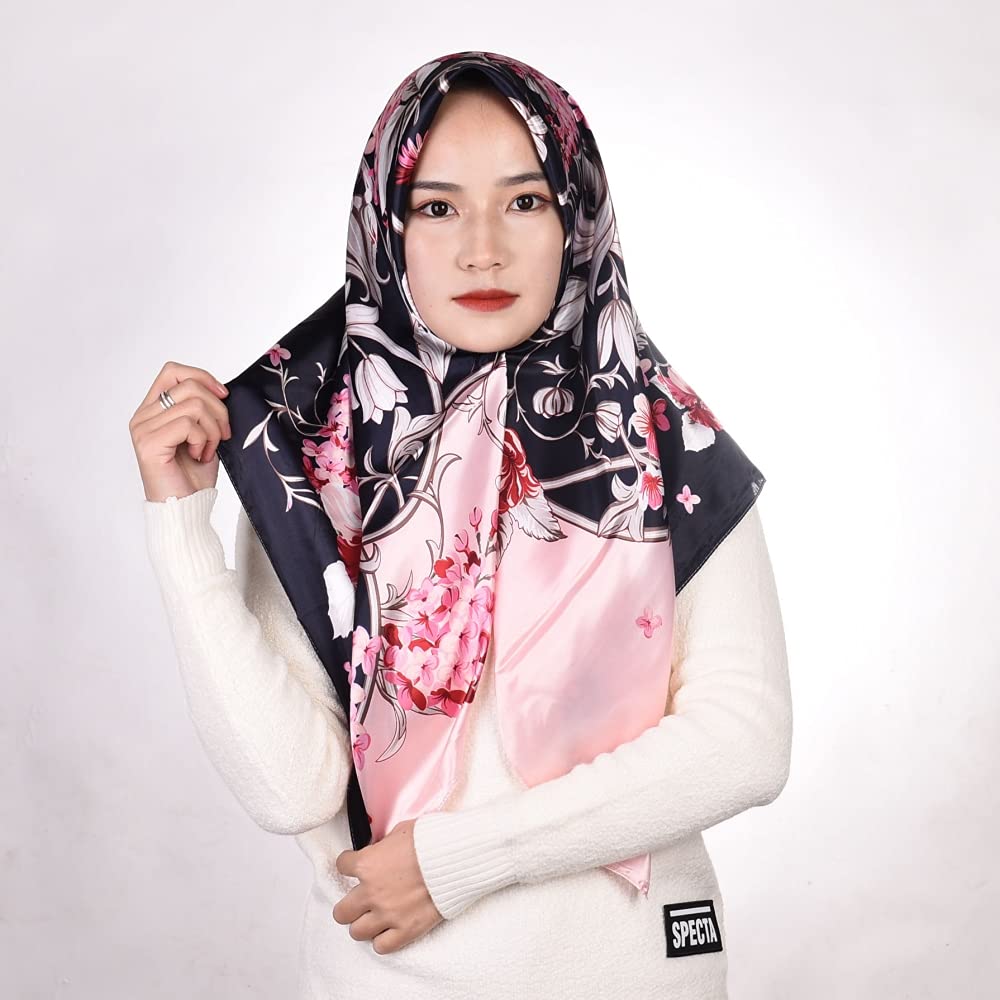 PALAY Scarf for Women featuring Satin Silk Like Square Design 90 x 90cm | Pink 2PCS