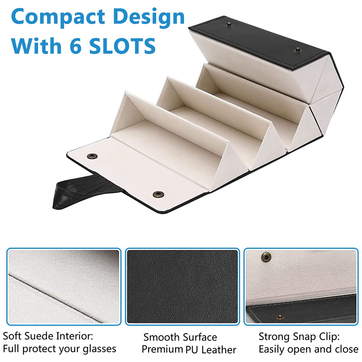 PALAY Sunglasses Organizer for 6 Pairs with Hanging and Folding Design in Brown | PU Leather Eyewear Storage Box