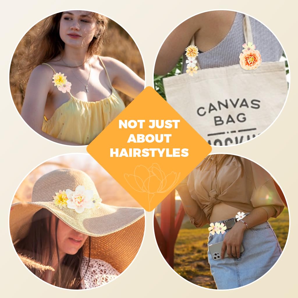 PALAY Flower Hair Clips for Women with Secure Alligator Clips and 12 Chiffon Roses | Wedding and Daily Hairstyles