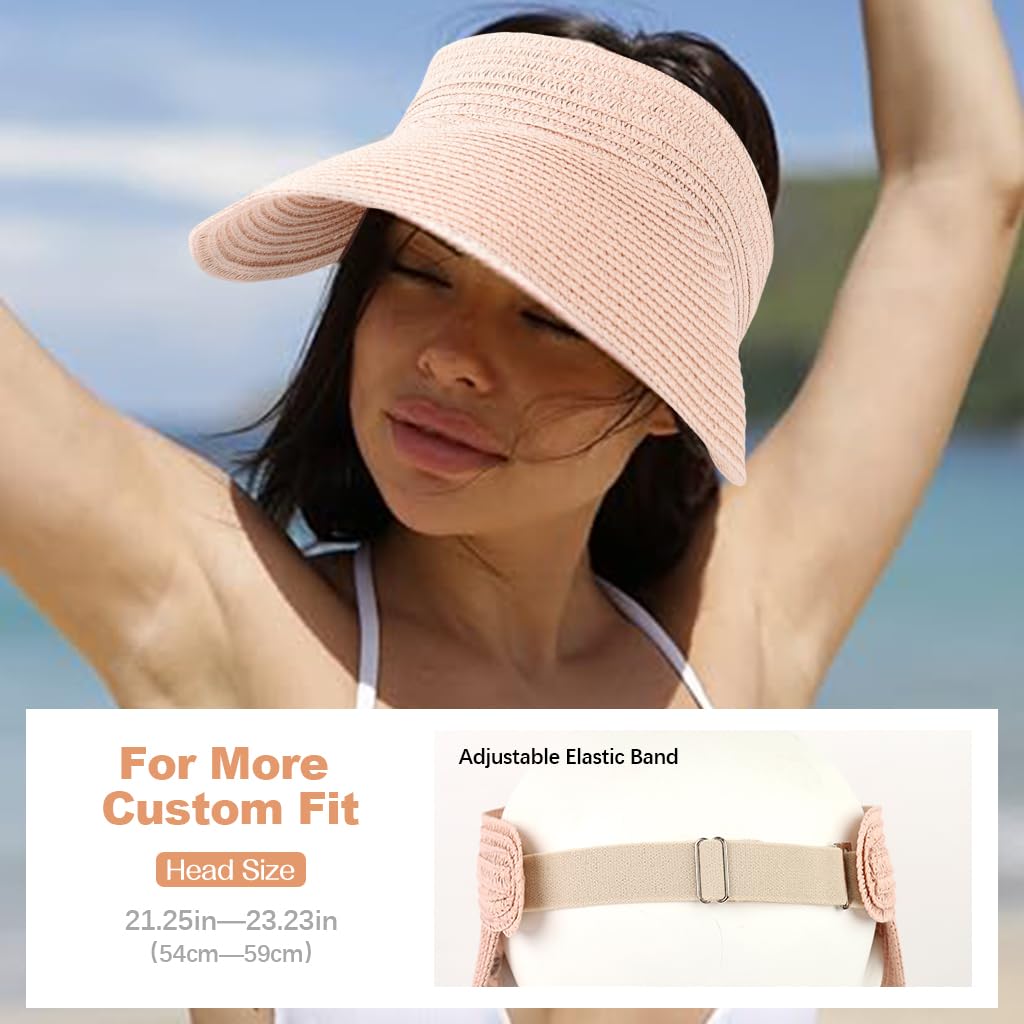 PALAY Straw Cap for Women featuring Wide Brim Sun Protection and Packable Pink 2PCS