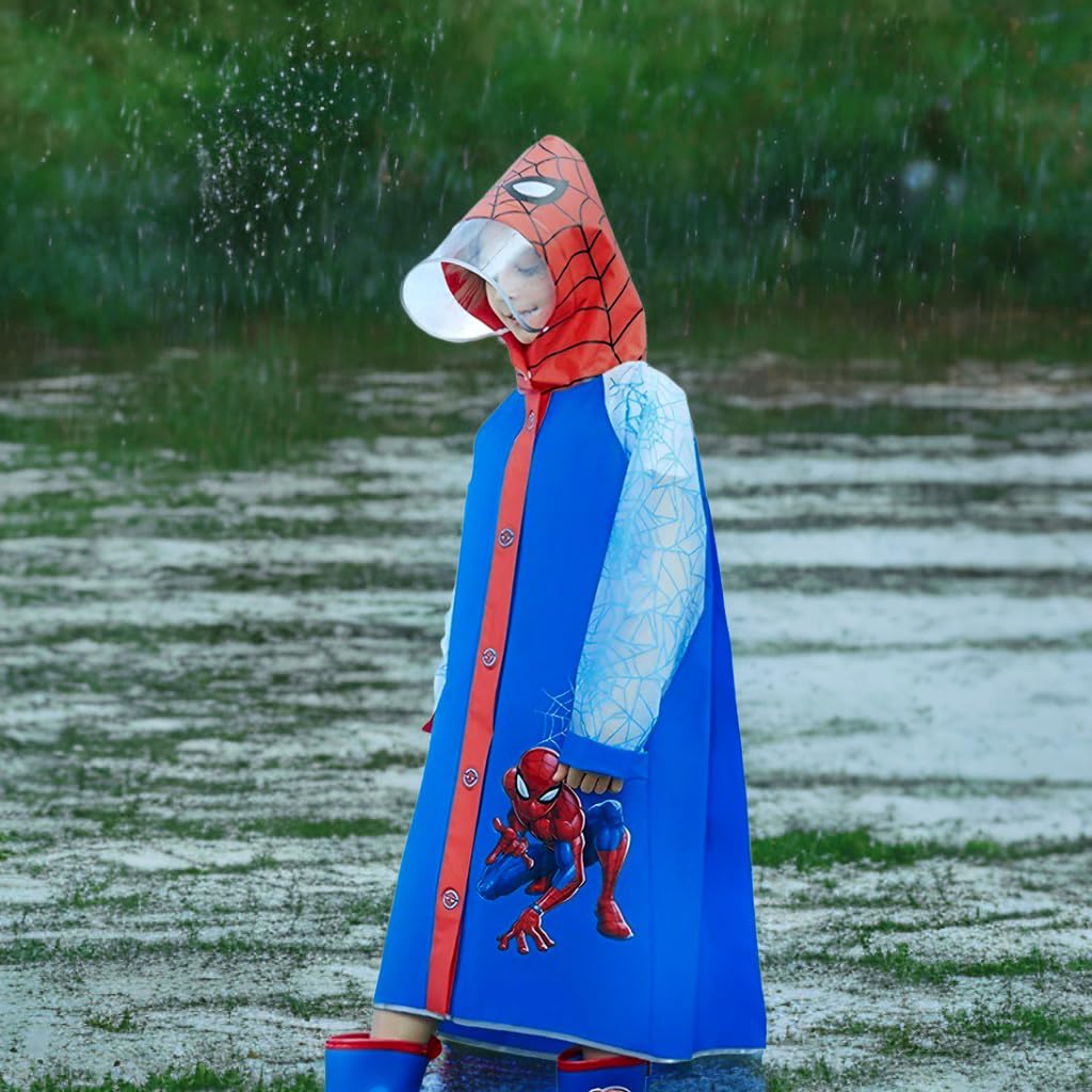 PALAY Raincoat for Kids with Wide Brim Hood and Backpack Cover | EVA Knee Length Jacket