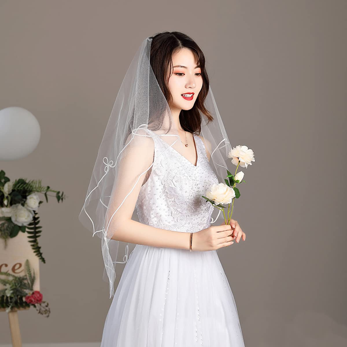 PALAY Bridal Veil for Wedding featuring 150cm Fine Mesh Tulle with Elegant White Edging