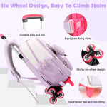 PALAY School Backpack with Wheels for Girls featuring 6 Wheel Metal Trolley and Retractable Handle